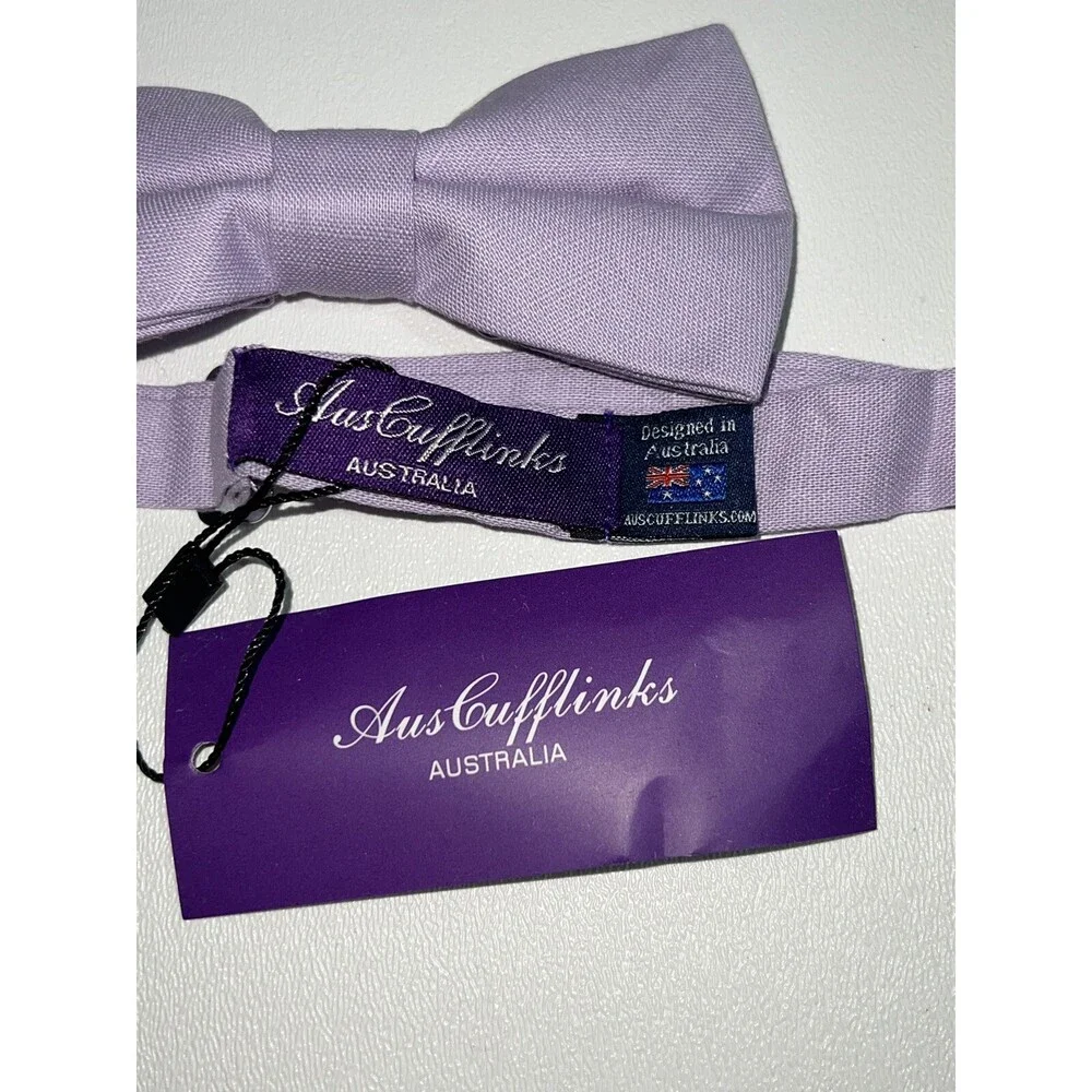 NEW Very Nice AusCufflinks Pre Tied Bow Tie Light Purple Linen & Cotton Blend